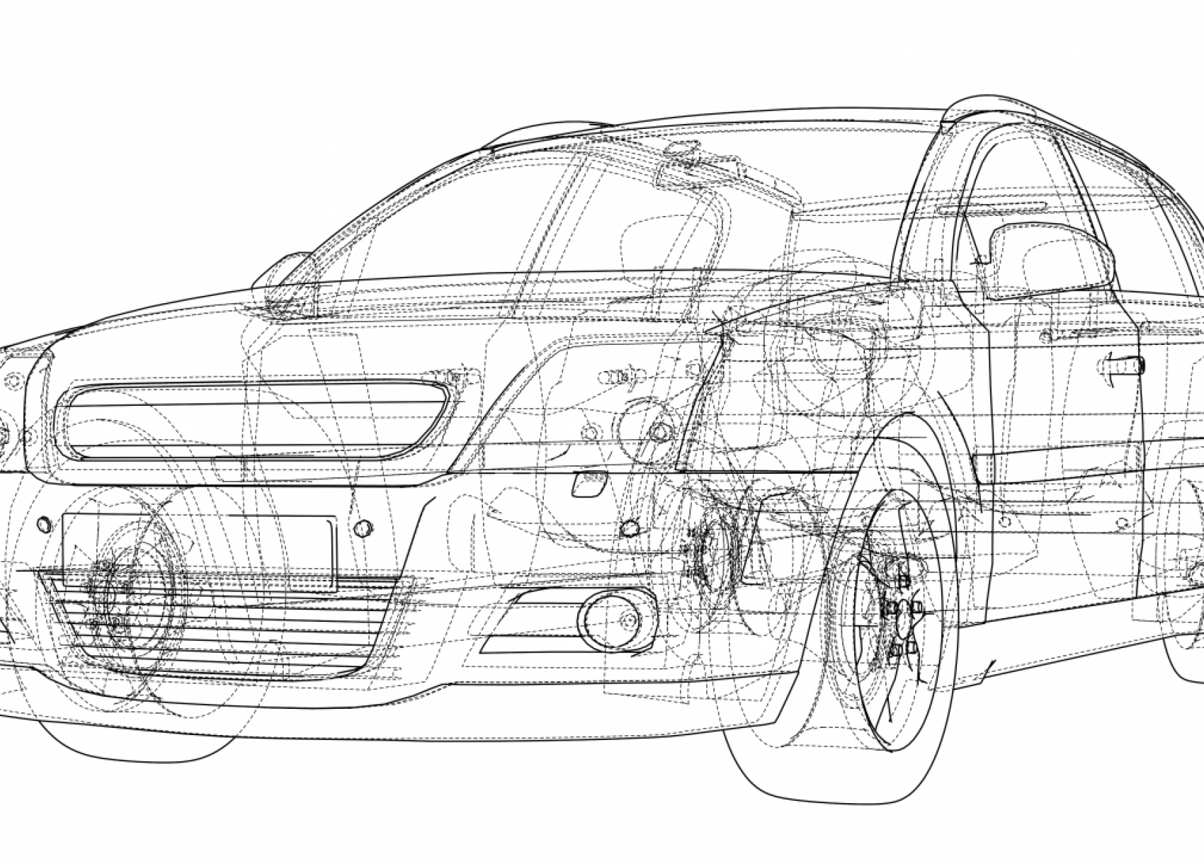The technical drawing of a car.