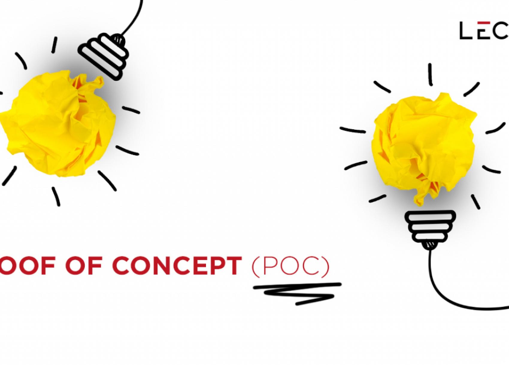 Drawing of two bulbs with the sentence "Proof of concept" written.