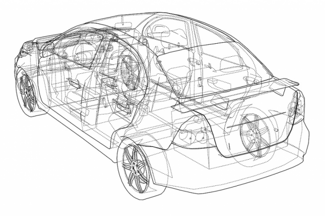 Technical drawing of car.