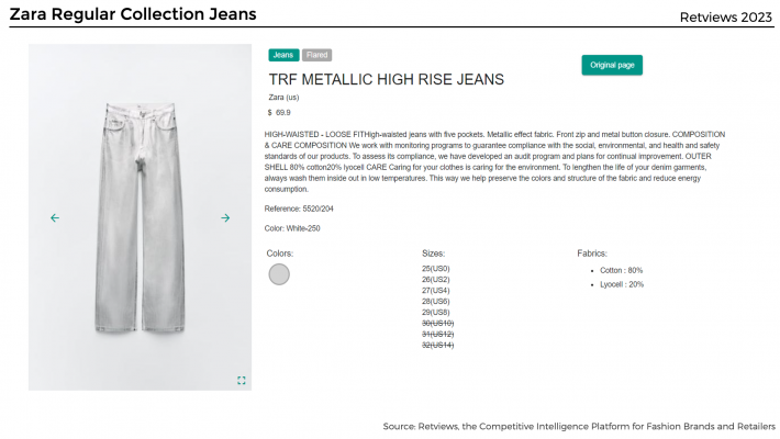 Lectra Retviews- Barbie Collaboration- Zara Regular Collection Jeans -Metallic High Rise Jeans-Cotton  Mass Market brand-US Price Dollar empowering AI I