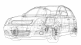 The technical drawing of a car.